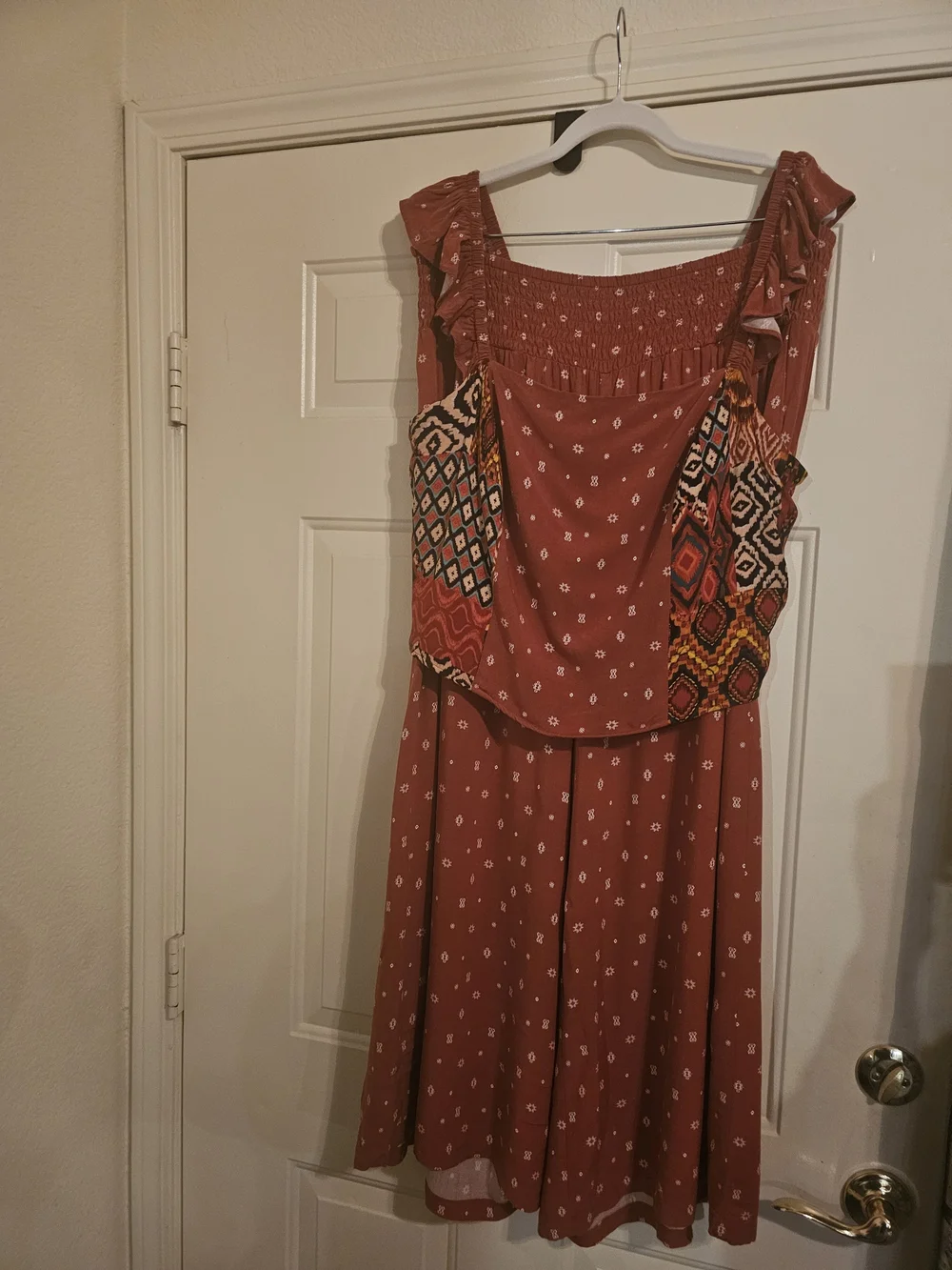 **Rust Printed Wide-Leg Tank with Ruffle Straps And Matching Pants** - Picture 4 of 7